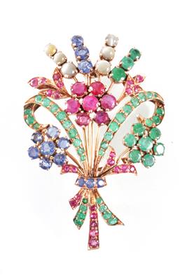 Farbsteinbrosche "Blumenstrauß" - Art, antiques and jewellery