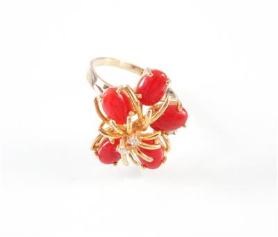 Brillant Korallen(damen) ring - Art, antiques and jewellery