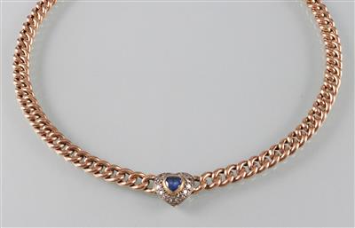 Saphir Diamantcollier zus. ca.0,40 ct - Arte, antiquariato e gioielli