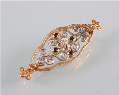 Saphir Brillant Brosche ca. 0,10 ct - Art, antiques and jewellery