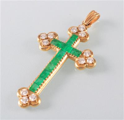 Smaragd Brillantkreuz zus. ca.1,30 ct - Arte, antiquariato e gioielli
