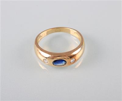 Saphir Brillantring zus. ca.0,14 ct - Kunst, Antiquitäten und Schmuck