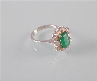 Smaragd Brillantring zus. ca.0,60 ct - Kunst, Antiquitäten und Schmuck