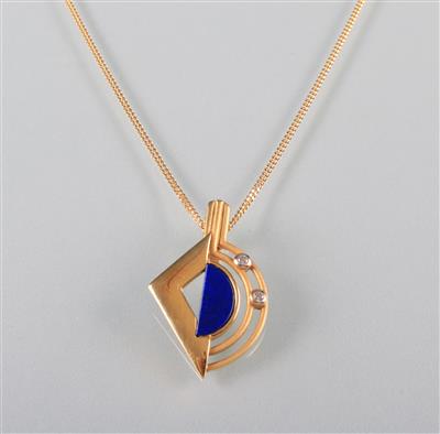 Zirkonia Lapislazuli Anhänger mit Fassonhalskette - Art, antiques and jewellery