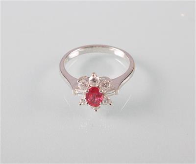 Brillant Diamantring zus. ca.0,55 ct mit Rubin - Antiques, art and jewellery