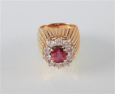 Rubin Brillantring zus. ca. 1,20 ct - Antiques, art and jewellery