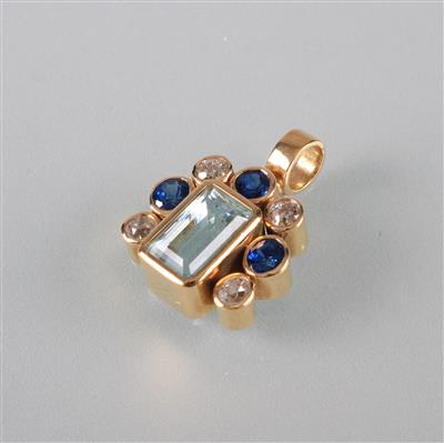 Aquamarin Saphir Brillant Anhänger zus. ca.0,40 ct - Kunst, Antiquitäten und Schmuck