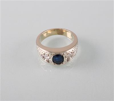 Saphir Brillantring zus. ca. 0,30 ct - Umění, starožitnosti, šperky