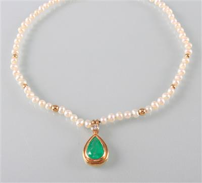 Smaragd Brillantcollier ca. 0,10 ct mit Kulturperlen - Arte, antiquariato e gioielli