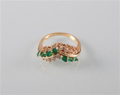 Smaragd Brillantring zus. ca. 0,40 ct - Antiques, art and jewellery