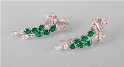 Diamant Smaragd Ohrsteckgehänge - Kunst, Antiquitäten und Schmuck