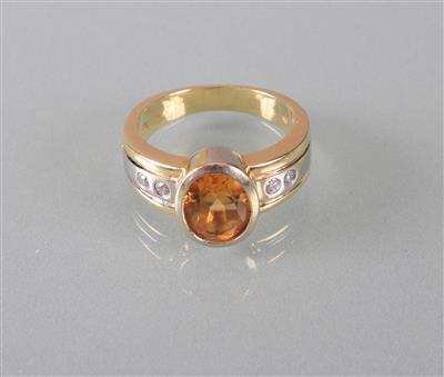 Citrin Brillantring zus. ca. 0,04 ct - Arte, antiquariato e gioielli