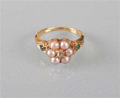 Kulturperlen Diamantring mit Smaragden - Umění, starožitnosti, šperky