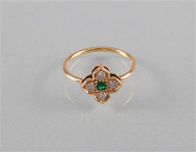 Smaragd Brillantring zus. ca. 0,20 ct - Umění, starožitnosti, šperky