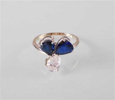 Saphir Diamantring ca. 1 ct - Kunst, Antiquitäten und Schmuck