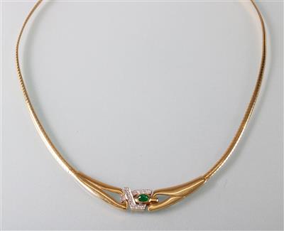 Smaragd Brillantcollier zus. ca. 0,22 ct - Umění, starožitnosti, šperky