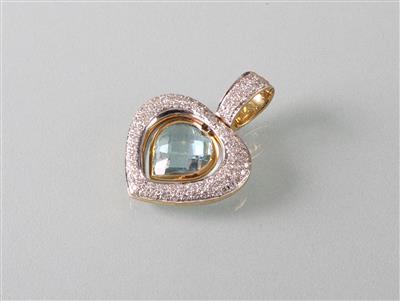 Brillant Schmuckstein Herzanhänger zus. ca.1,45 ct - Kunst, Antiquitäten und Schmuck