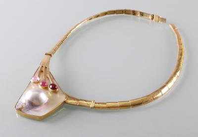 Collier mit Schmucksteinen und Muschelkern - Arte, antiquariato e gioielli