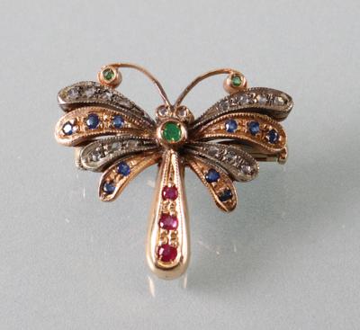 Diamant Farbsteinbrosche "Schmetterling" - Antiques, art and jewellery