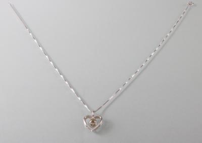Schmuckstein Diamant Herzanhänger an Fassonhalskette - Arte, antiquariato e gioielli