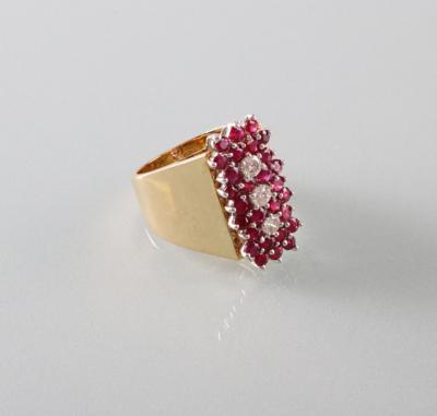 Rubin Brillantring zus. ca. 0,45 ct - Umění, starožitnosti, šperky