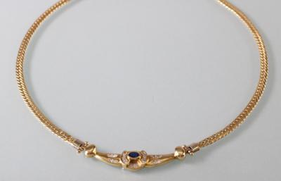 Saphir Brillantcollier zus. ca. 0,63 ct (grav.) - Umění, starožitnosti, šperky