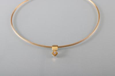 Schlauchcollier mit Brillant Solitäranhänger ca. 0,25 ct - Umění, starožitnosti, šperky