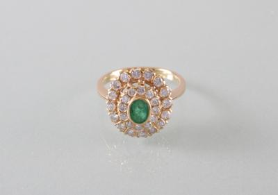 Smaragd Brillantring zus. ca. 1 ct - Art Antiques and Jewelry