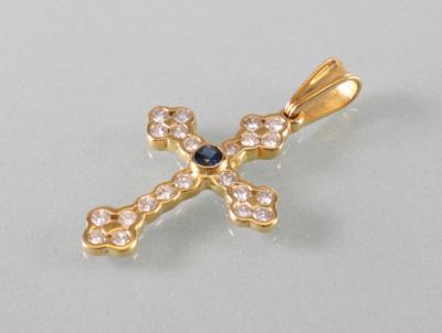 Saphir Brillant Kreuz zus. ca.0,90 ct - Arte Antiquariato e Gioielli