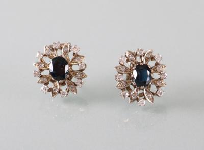 Saphir Brillant Diamant Ohrclipse zus. ca.0,80 ct - Umělecké starožitnosti a šperky