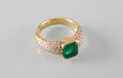Smaragd Brillant Damenring - Umělecké starožitnosti a šperky