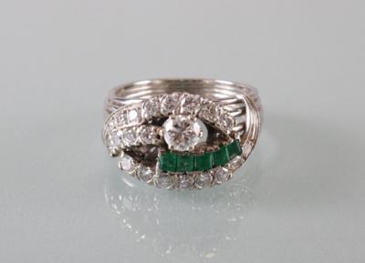 Smaragd Brillantring zus. ca. 1,10 ct - Umělecké starožitnosti a šperky