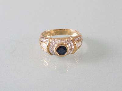Saphirring mit Brillanten und Diamanten zus. ca. 0,60 ct - Kunst Antiquitäten und Schmuck