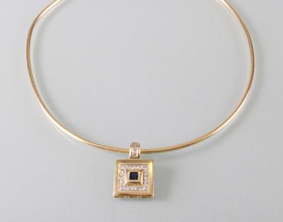 Brillant Saphircollier zus. ca.0,40 ct - Umělecké starožitnosti a šperky