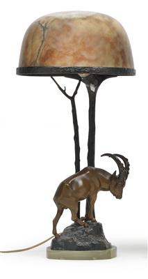 Tischlampe mit Steinbock, - Kunst und Antiquitäten