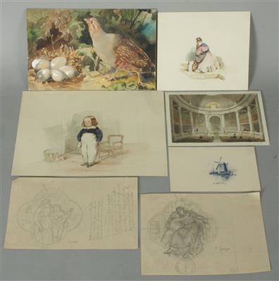 Konvolut Aquarelle und Bleistiftskizzen - Art and Antiques, Jewellery