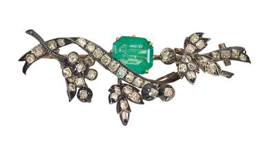 Diamant Smaragdbrosche - Arte, antiquariato e gioielli