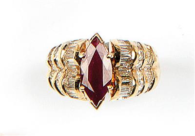 Rubin-Brillant-Diamantring zus. ca.3 ct - Antiques, art and jewellery