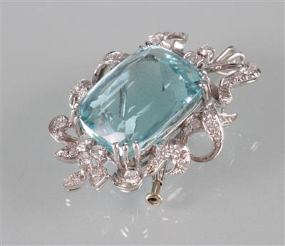 Aquamarin-Brillantbrosche - Art, antiques and jewellery