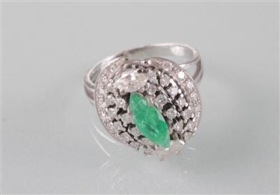 Smaragd Diamantring - Art, antiques and jewellery