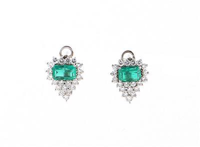 Brillant Smaragdohrclips - Art, antiques and jewellery