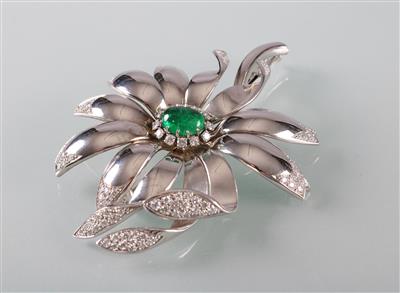 Brillant Smaragdbrosche zus. ca. 3,00 ct - Art, antiques and jewellery