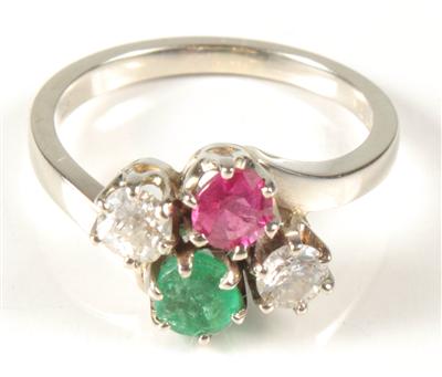Brillant-Smaragd-RubinDamenring - Um?ní, starožitnosti, šperky