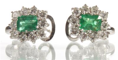 Smaragd-Brillantohrclips - Arte, antiquariato e gioielli