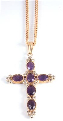 Amethyst-Diamant-Kreuzanhänger an Halskette - Arte, antiquariato e gioielli