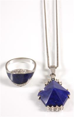 Lapis Lazuli-DiamantDamenring und Angehänge an Halskette - Um?ní, starožitnosti, šperky