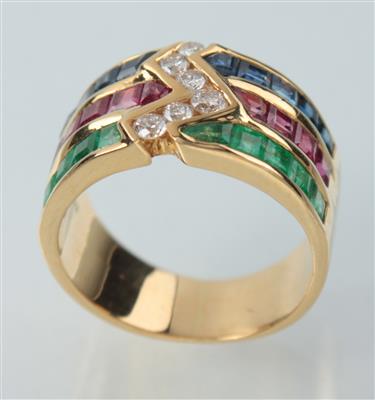 Brillant-Rubin-SaphirSmaragddamenring - Exklusive Juwelen und Antiquitäten
