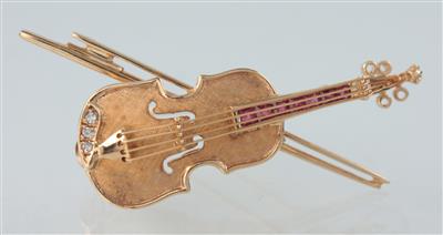 Rubin-Brillant-Brosche "Geige" - Antiques, art and jewellery