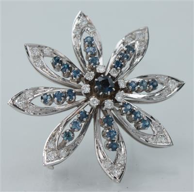 Saphir-Brillant-Brosche in Blütenform - Arte, antiquariato e gioielli