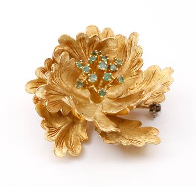 Smaragd-Blütenbrosche - Antiques, art and jewellery